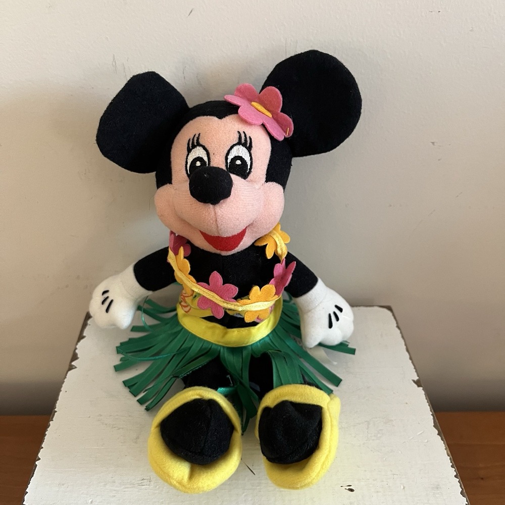 Disney Hula Minnie 8"‎ Bean Bag Plush Hawaiian Grass Skirt Stuffed Animal